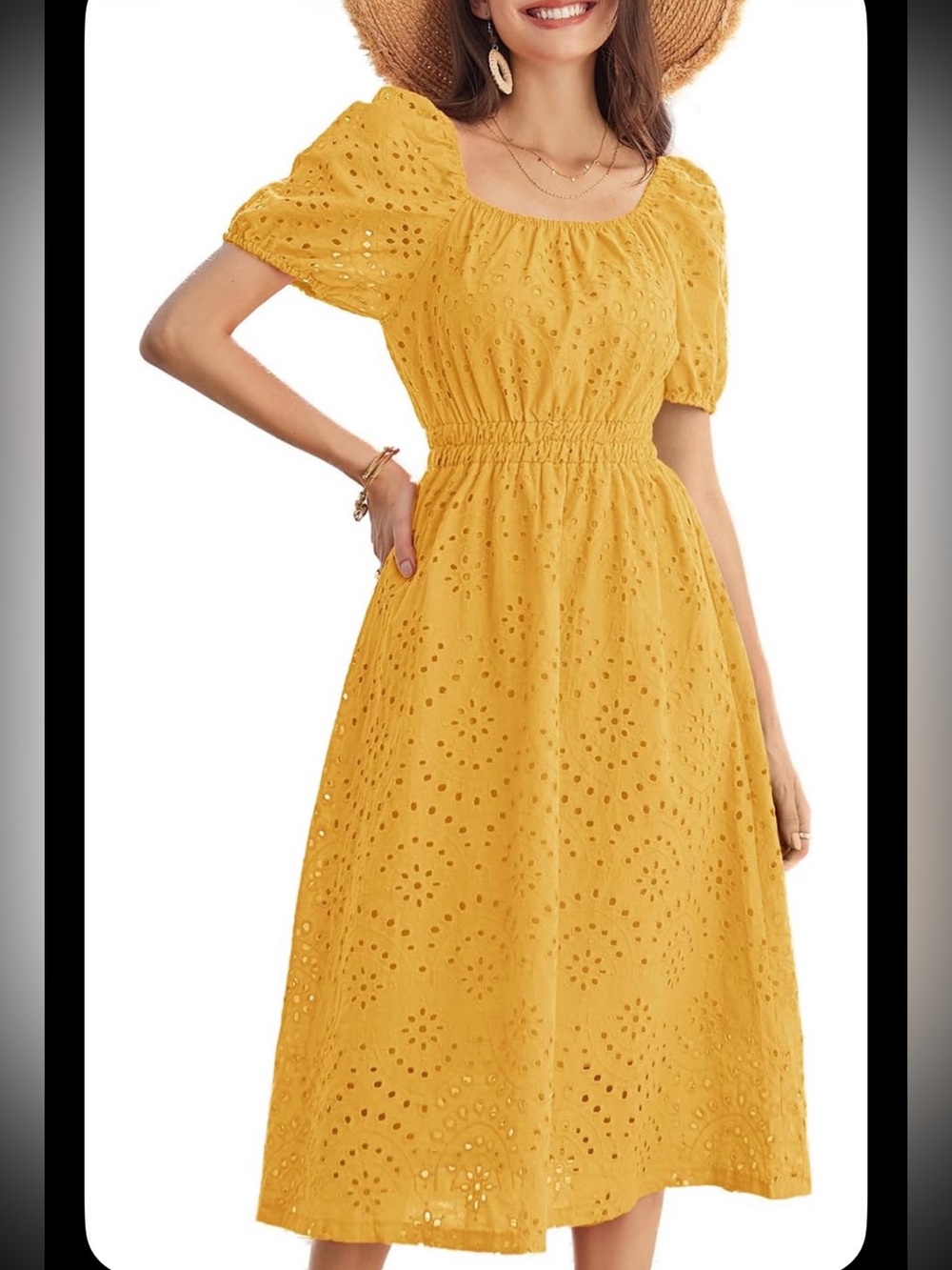 Grace Karin Yellow Eyelit Midi Dress size Large